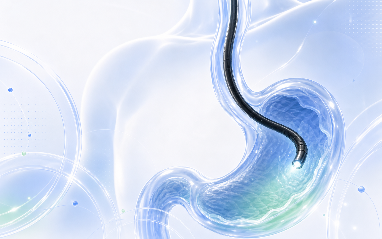 Medical illustration of an upper gastrointestinal endoscope