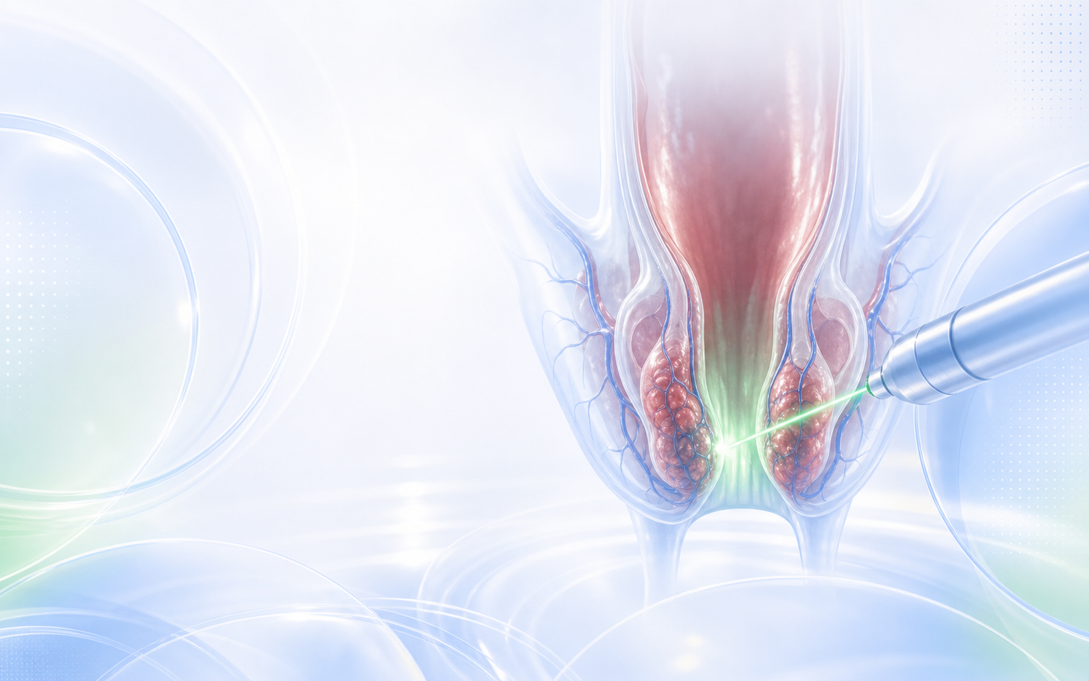 Discreet medical illustration representing laser treatment for hemorrhoids